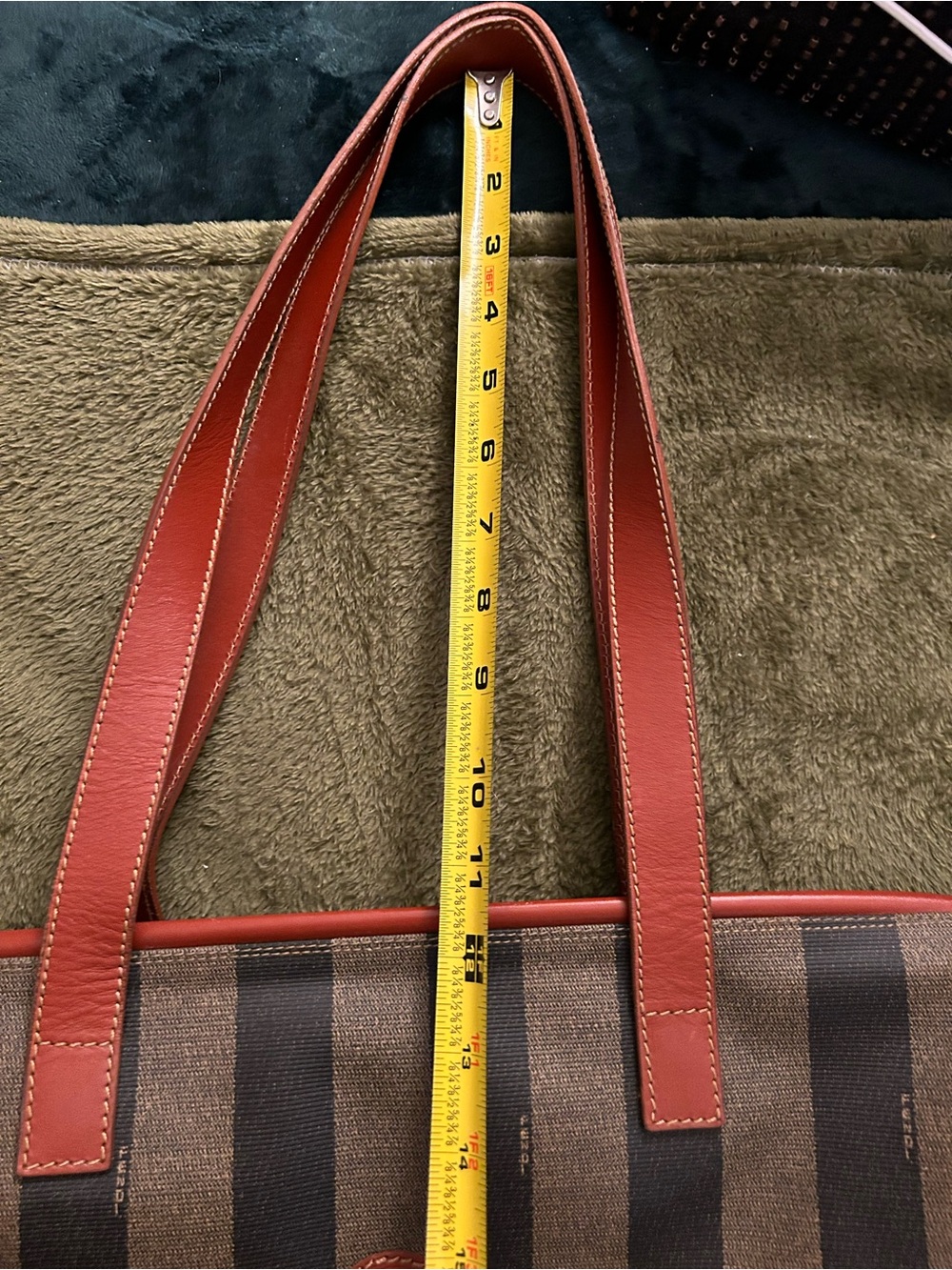 Vintage FENDI Pequin Stripe Tote Bag.- Red Leather Trim EXCELLENT No Peeling - Picture 14 of 15